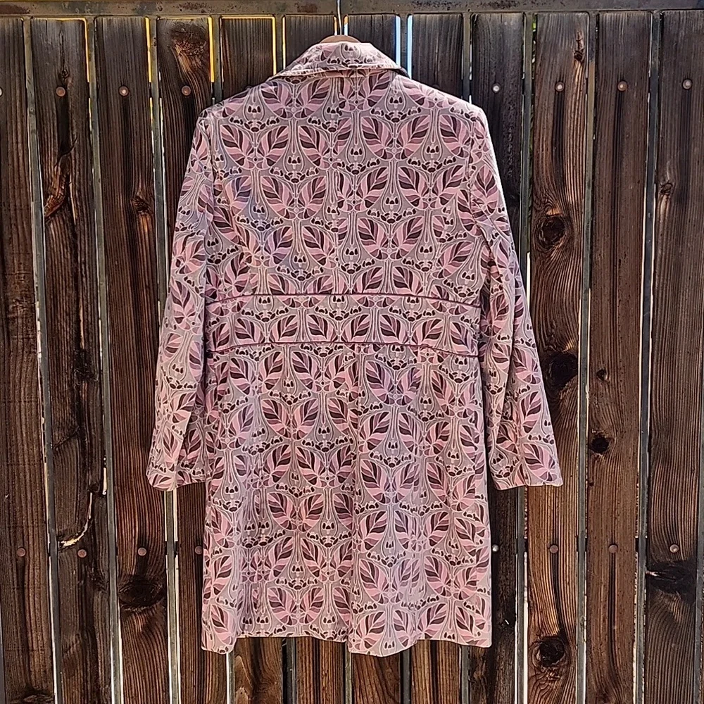 BANDOLINO Pink Gray Velvet Jacket L Retro Velour Peacoat Floral Y2K Topper - Picture 10 of 15